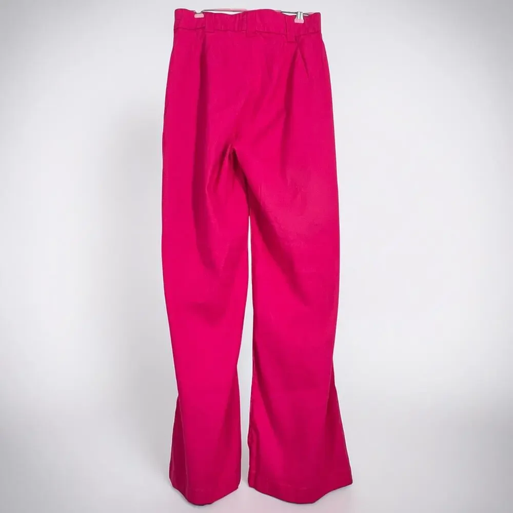 NICOLE MILLER Dark Pink Linen Blend Wide Leg Flared Pants 4  Office Casual